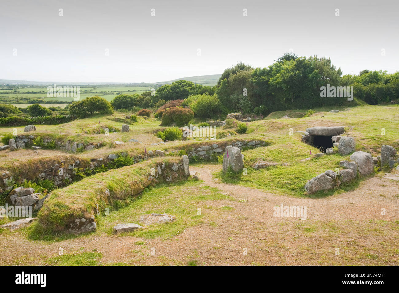 Carn Euny, erhalten ein Brunnen Eisenzeit Siedlung, in der Nähe von Sancreed, Cornwall, UK. Stockfoto