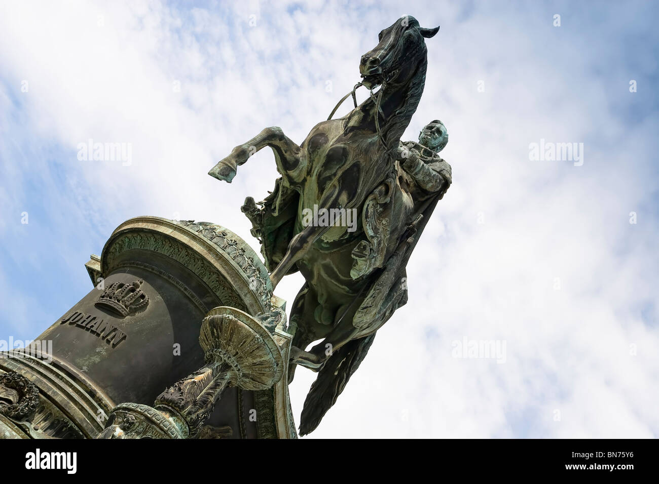 Details der Statue Denkmal von König Johann von Sachsen in Dresden, Deutschland. Stockfoto