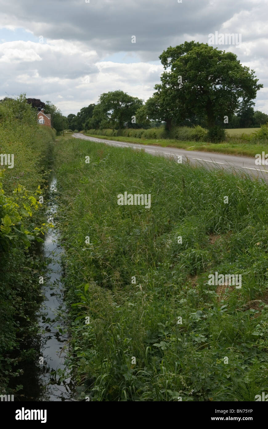 Schlacht von Bosworth Field. NEUER ORT, an dem der Krieg der Rosen, der englische Bürgerkrieg, stattfand. Alte Römerstraße, bekannt als Fenn Lanes. Fenn Lane Farm in der Ferne. (Nur rotes Backsteingebäude) 2010, 2010er Jahre UK HOMER SYKES Stockfoto