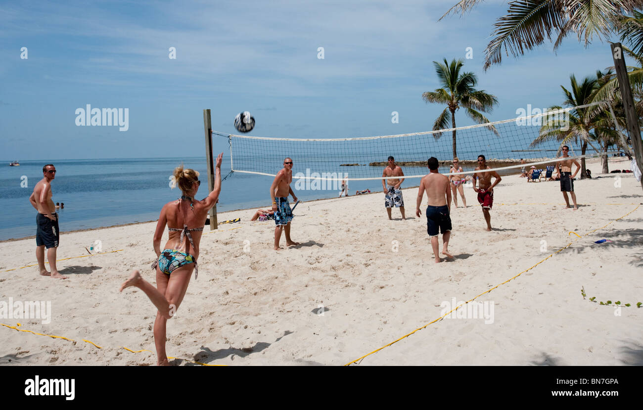 Volleyball auf Smathers Beach, Key West Stockfoto