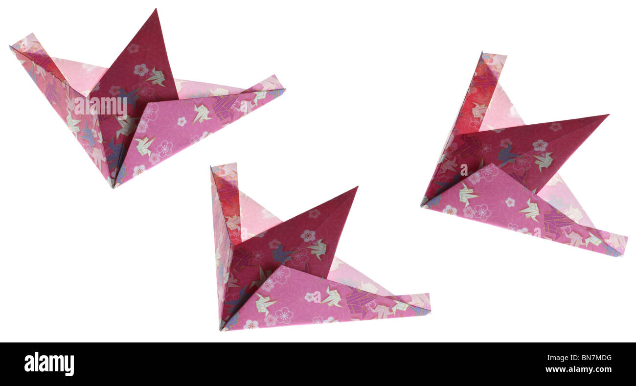 Bunte Origami Vögel oder Flugzeuge. Stockfoto