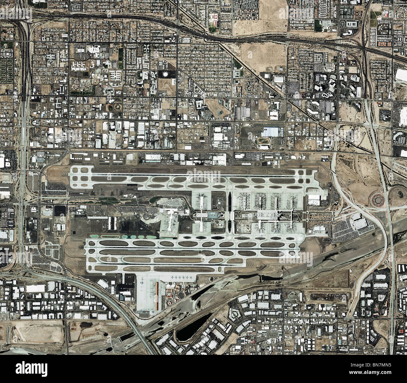 Luftbildkarte Draufsicht Phoenix Sky Harbor International Airport Stockfoto