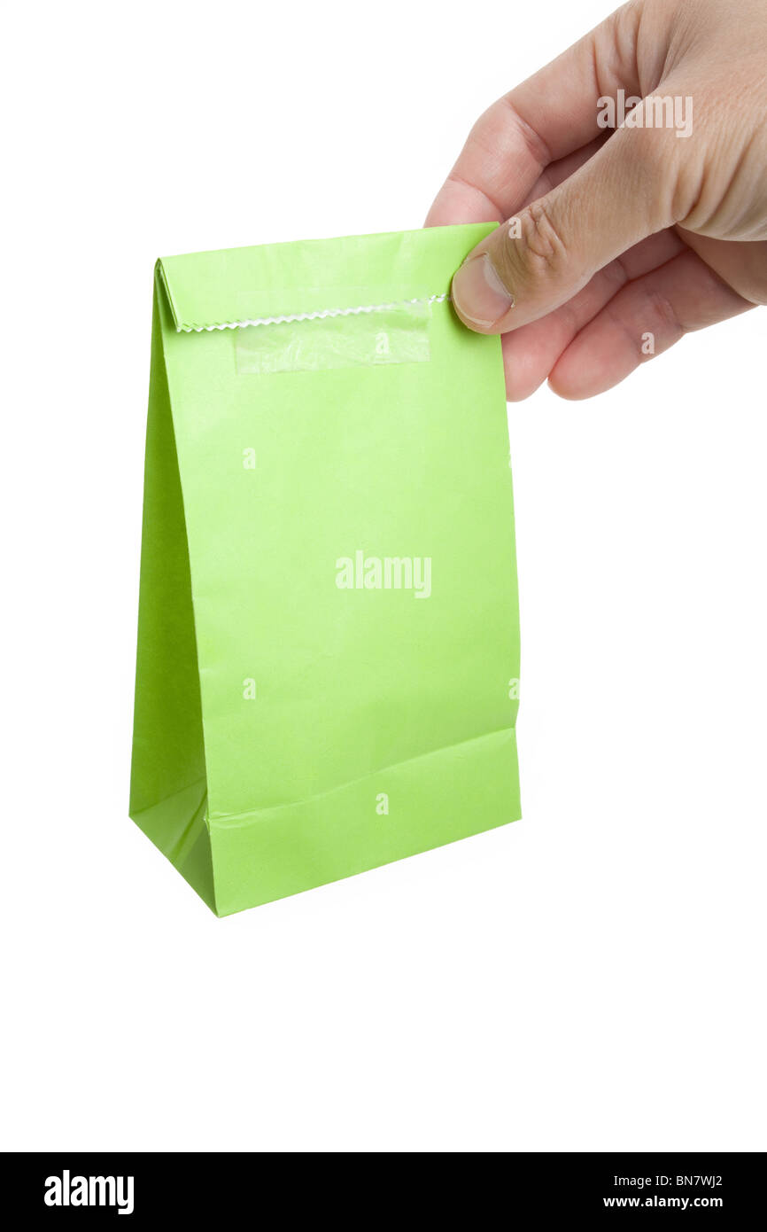 Green Paper Bag hautnah Stockfoto