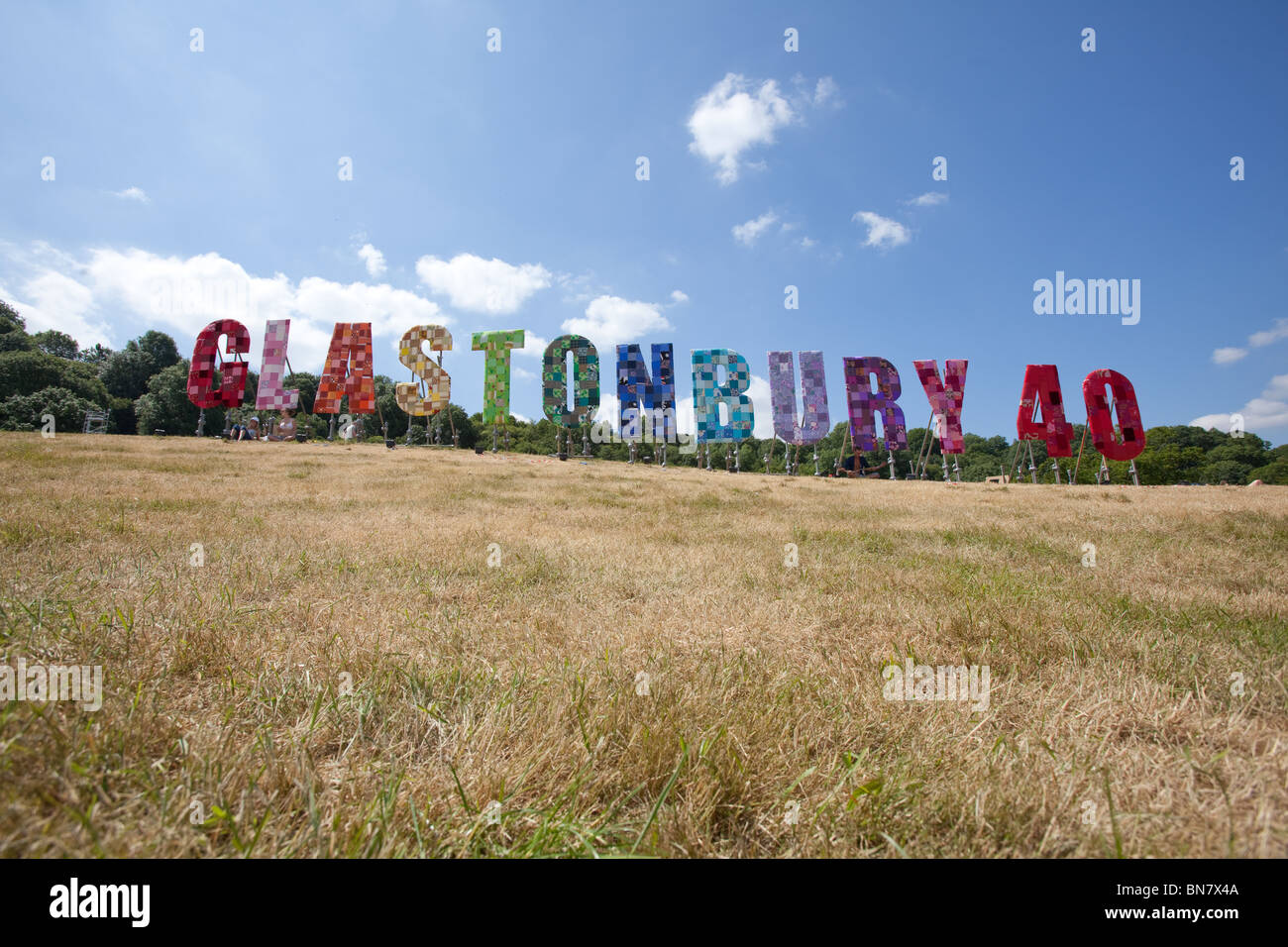 Glastonbury 40 Zeichen über der Park-Bühne, Glastonbury Festival 2010 Stockfoto