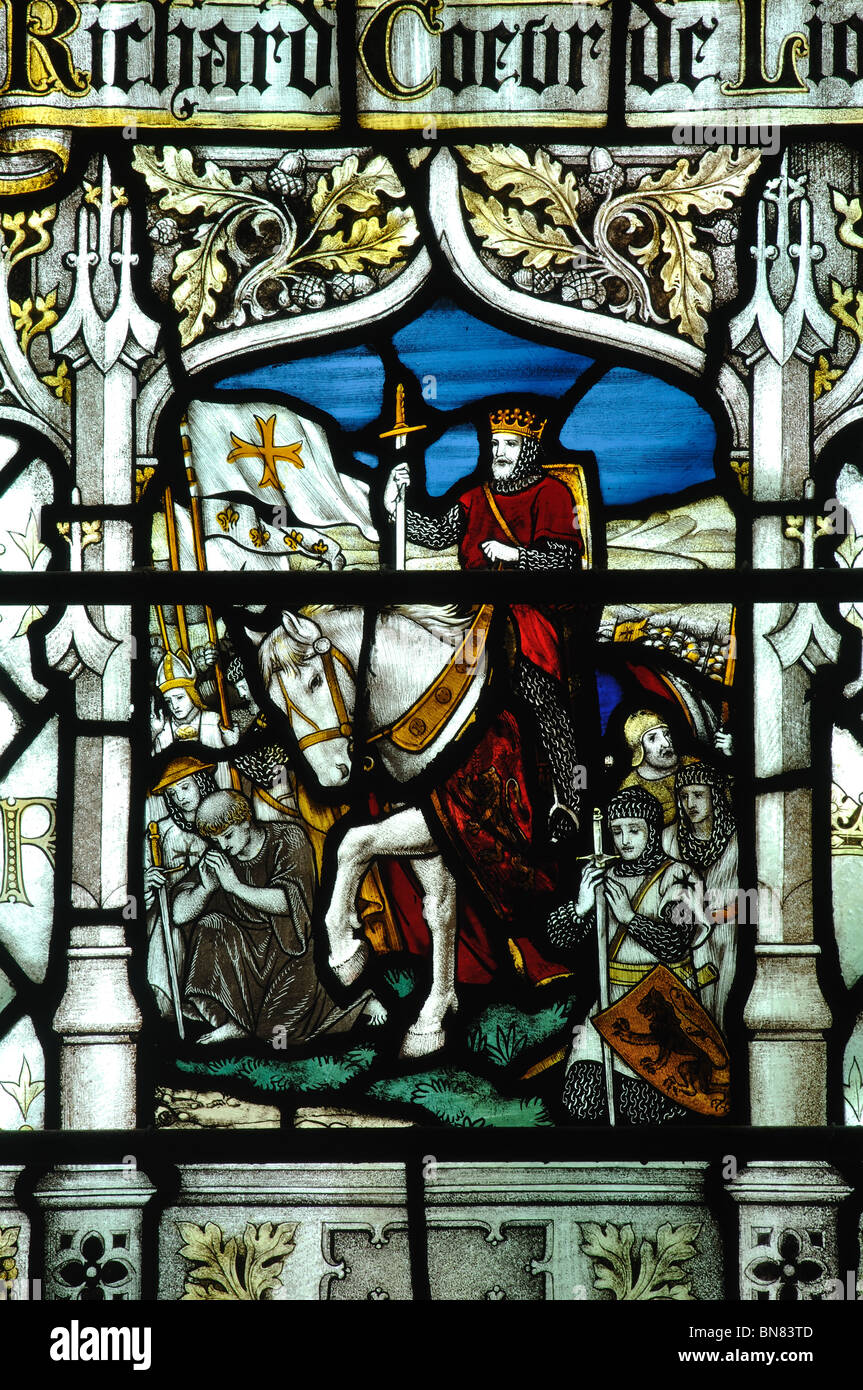 Richard Löwenherz gebeizt Glas, Abtei Dore, Herefordshire, England, UK Stockfoto