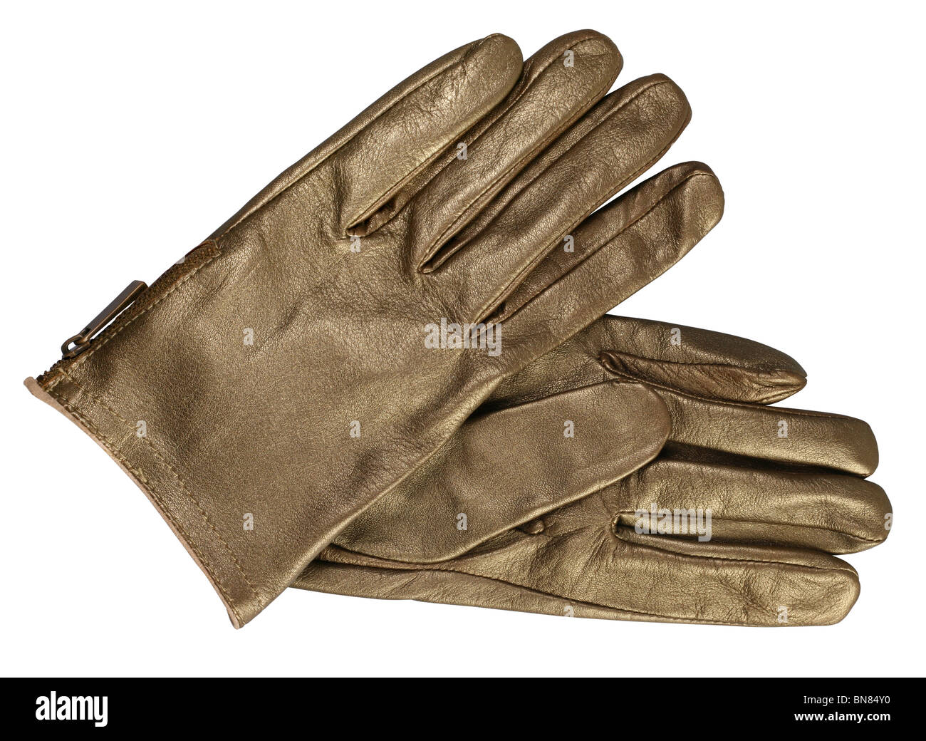 Bronze-Handschuh Zubehör auf weißem Hintergrund Stockfoto