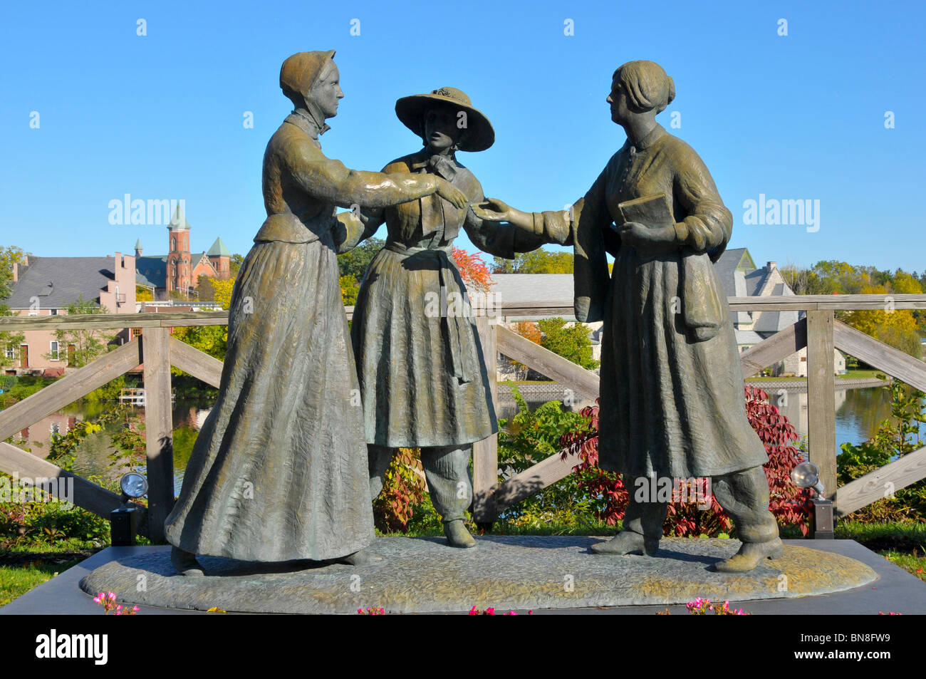 Statue von Susan B Anthony Amelia Bloomer und Elizabeth Cady Stanton Seneca Falls New York Stockfoto