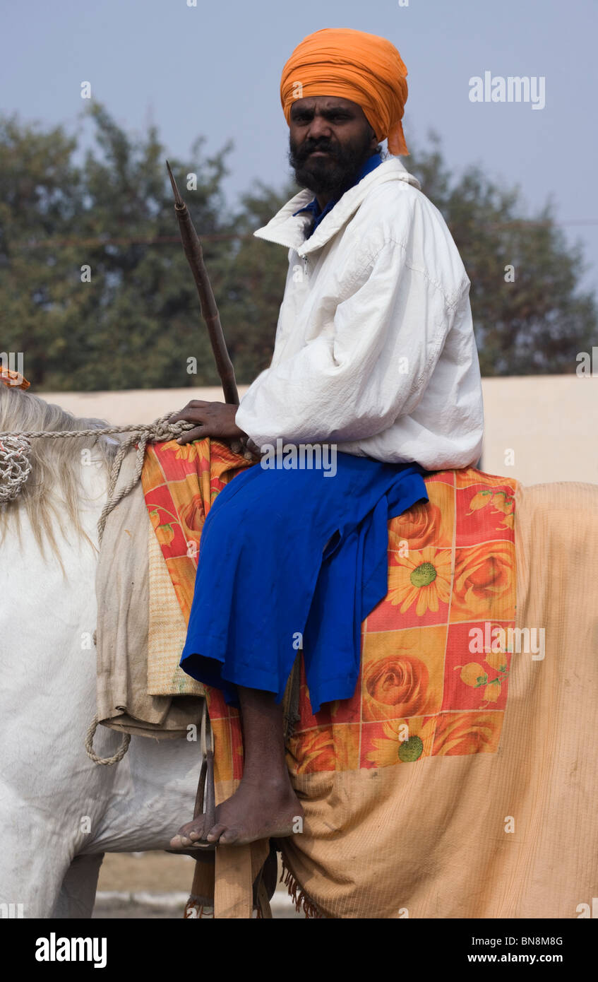 Pferd-Indien Muktsar Nihang Sikh-Mounter-Krieger Stockfoto