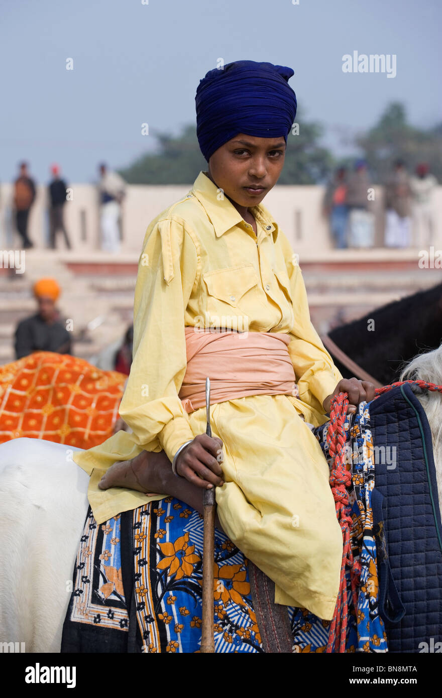 Pferd-Indien Muktsar Nihang Sikh-Mounter-Krieger Stockfoto