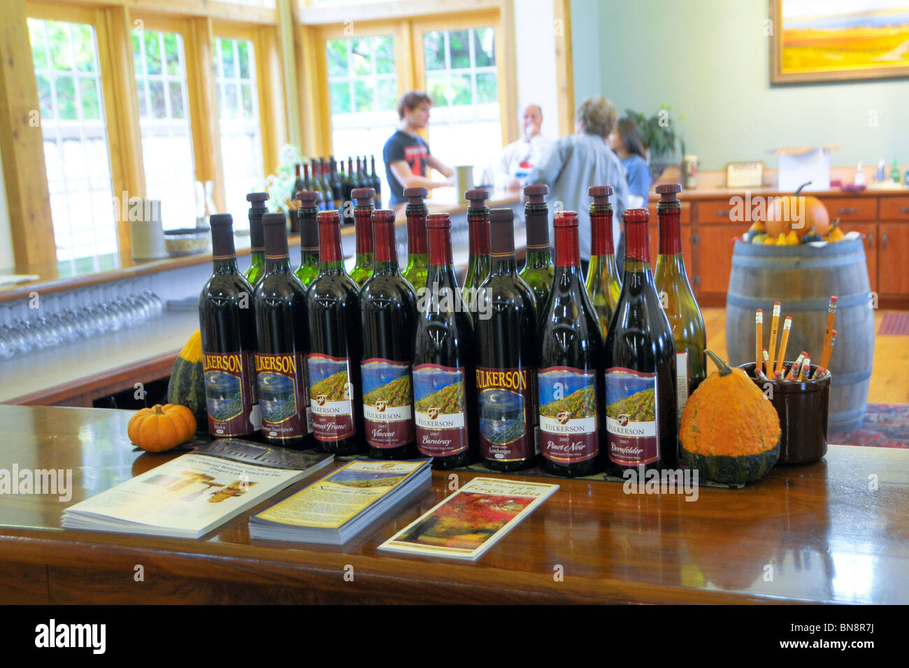 Paar Weinproben im Weingut Finger Lakes Region New York Stockfoto