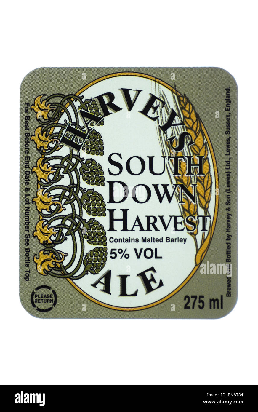 "Harveys" South Downs Harvest Ale in Flaschen Bier Label - Label aktuelle @ 2009. Stockfoto