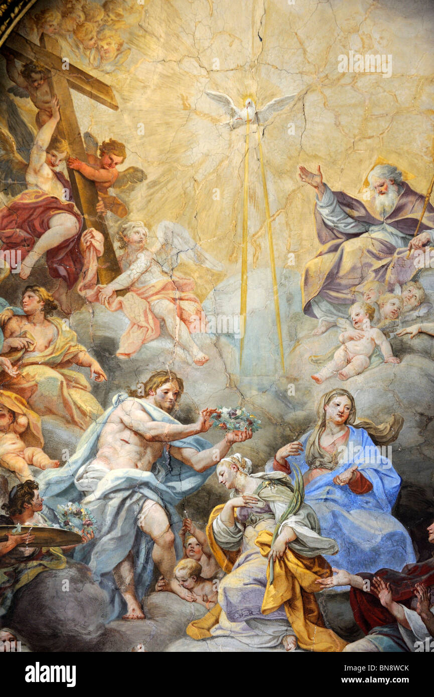 Ein Fresko Gemälde an der Decke des Saint Cecilia Church in Trastevere, Rom Stockfoto