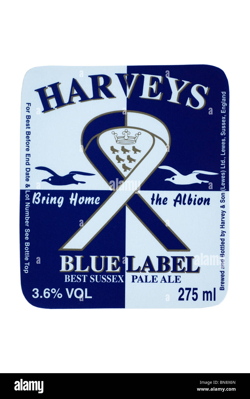 "Harveys" Blue Label Ale in Flaschen Bier Etikett. Stockfoto