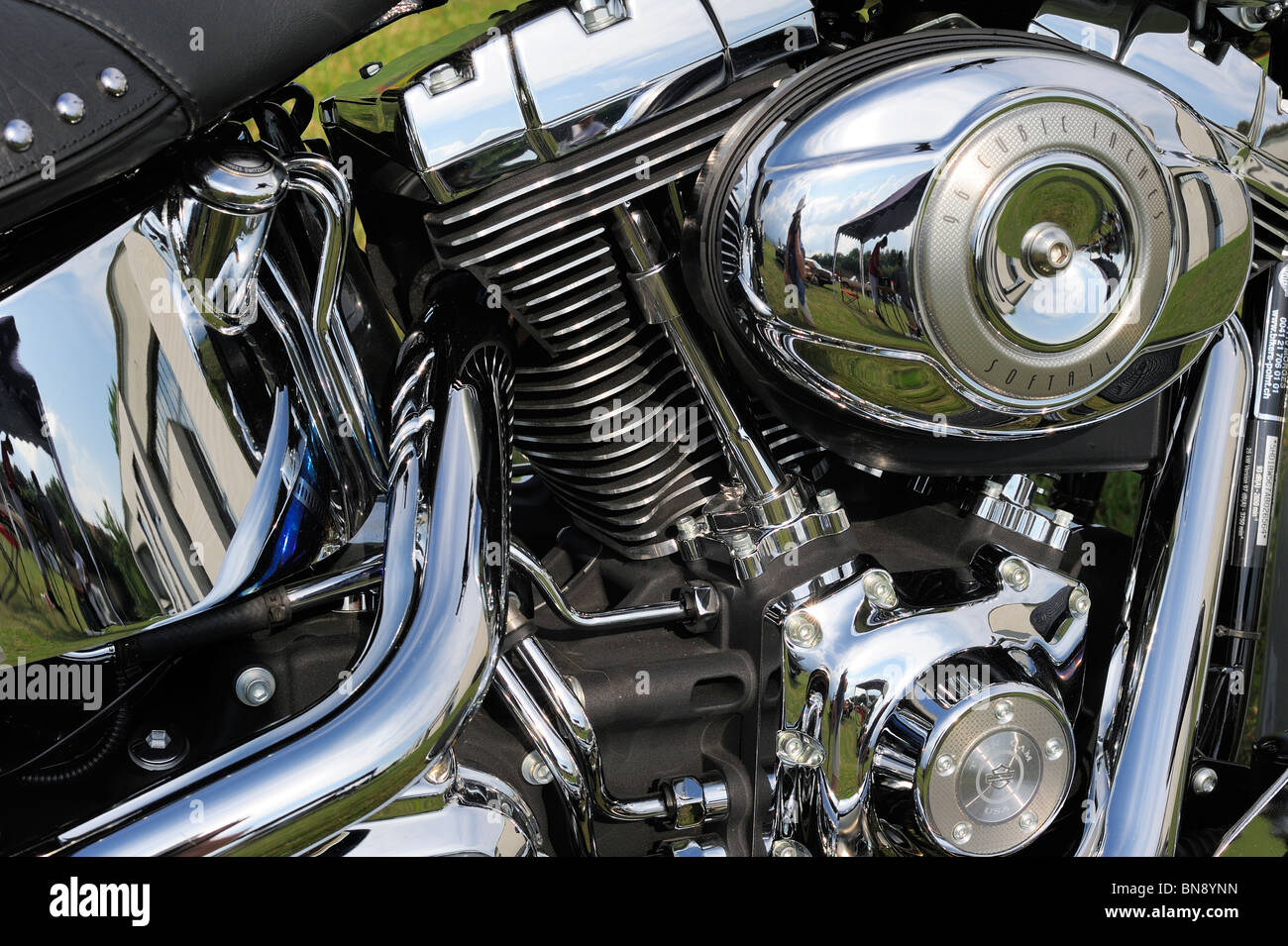Detail des Motors ein Harley Davidson Motorrad hautnah. Stockfoto