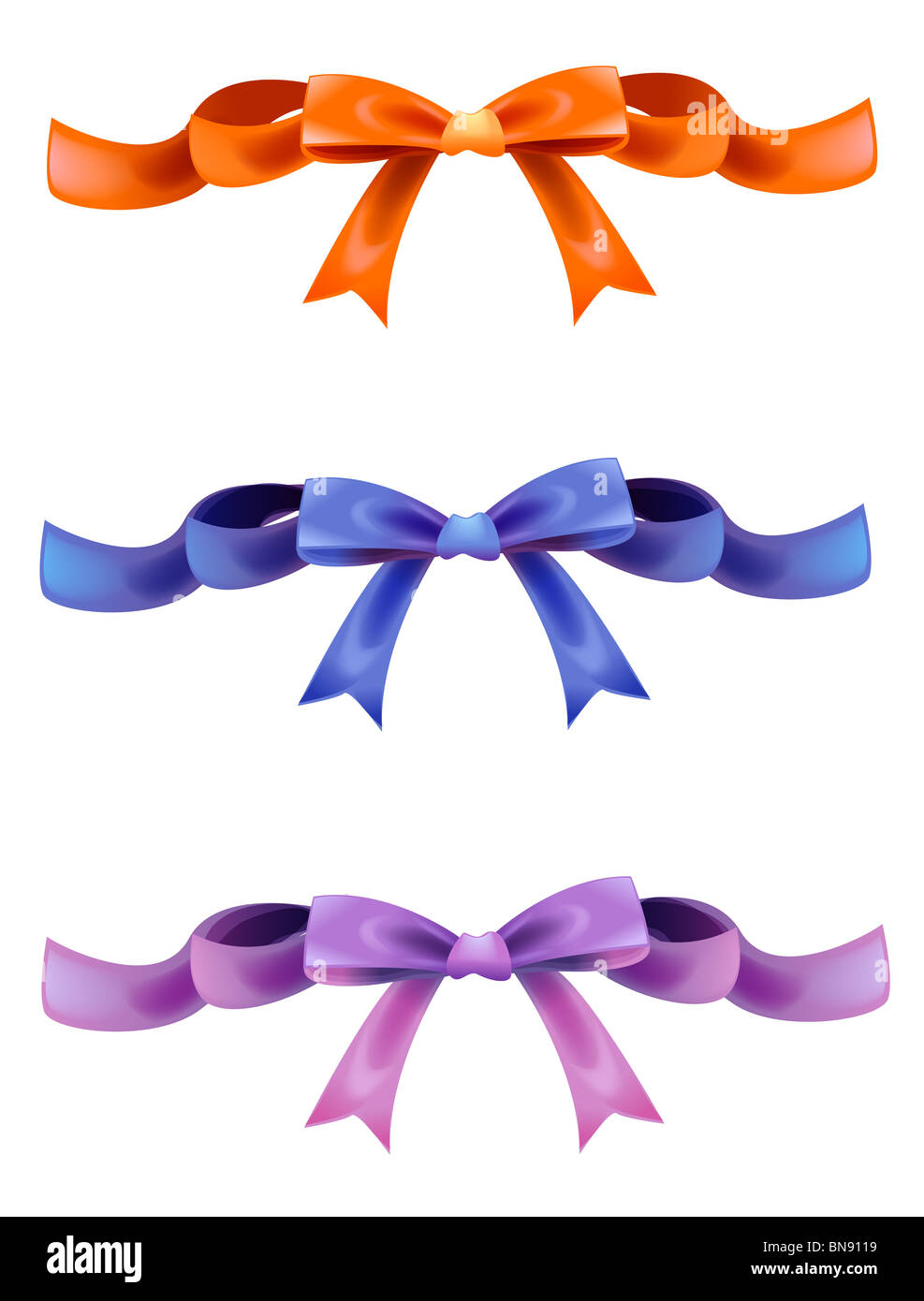 Farbe-Weihnachten-Bögen auf weißem Hintergrund (blau, Orange, violett) Stockfoto