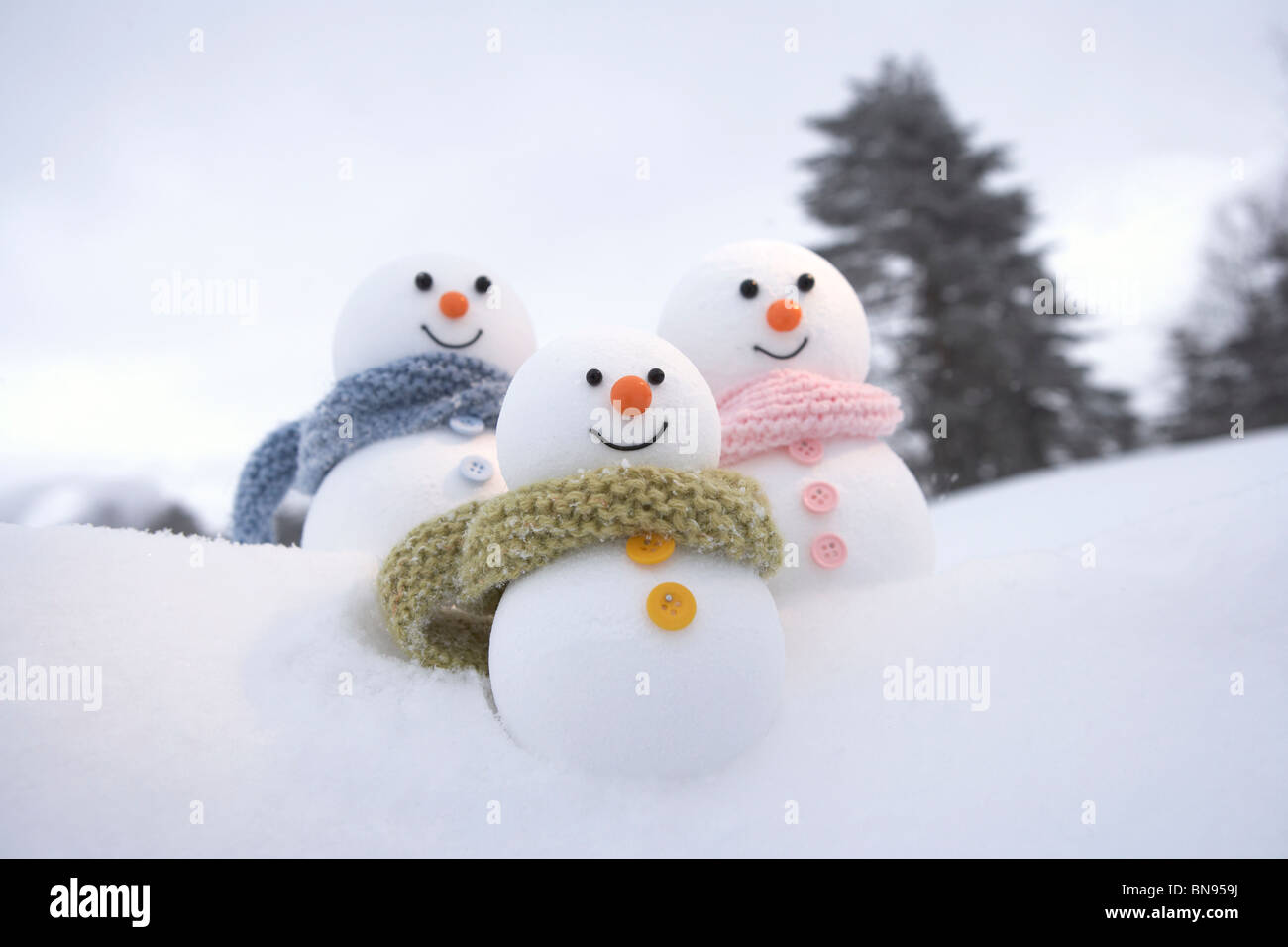 Familie der Schneemänner Stockfoto