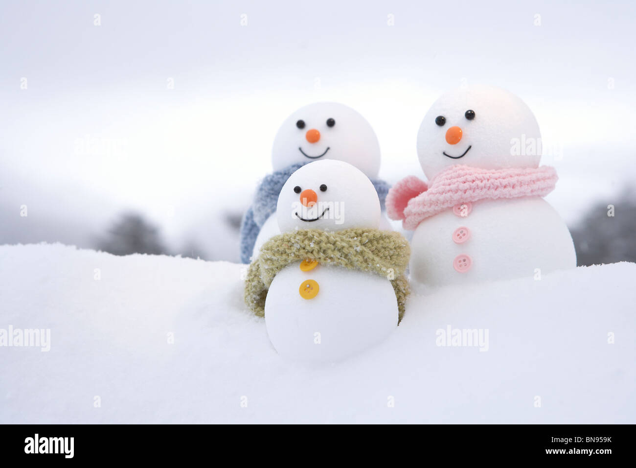 Familie der Schneemänner Stockfoto