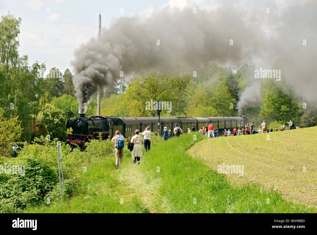 Dampf-Zug Exkursion klettern die "Schiefe Ebene" in der Nähe von Neuenmarkt, Franken, Bayern, neigen. Stockfoto