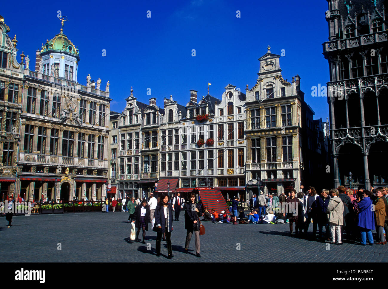 Leute, Touristen, geführte Tour, Stadtrundgang, Guide, GrandPlace, der Grand Place, Brüssel, Brüssel, Region Brüssel-Hauptstadt, Belgien, Europa Stockfoto