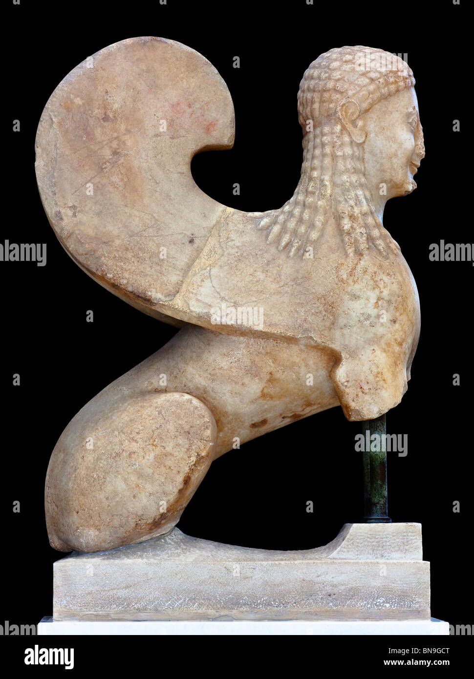 Votiv Marmorstatue einer Sphinx aus der Athener Akropolis, ca. 560-550BC. Jetzt auf dem Display in das neue Akropolis-Museum. Stockfoto