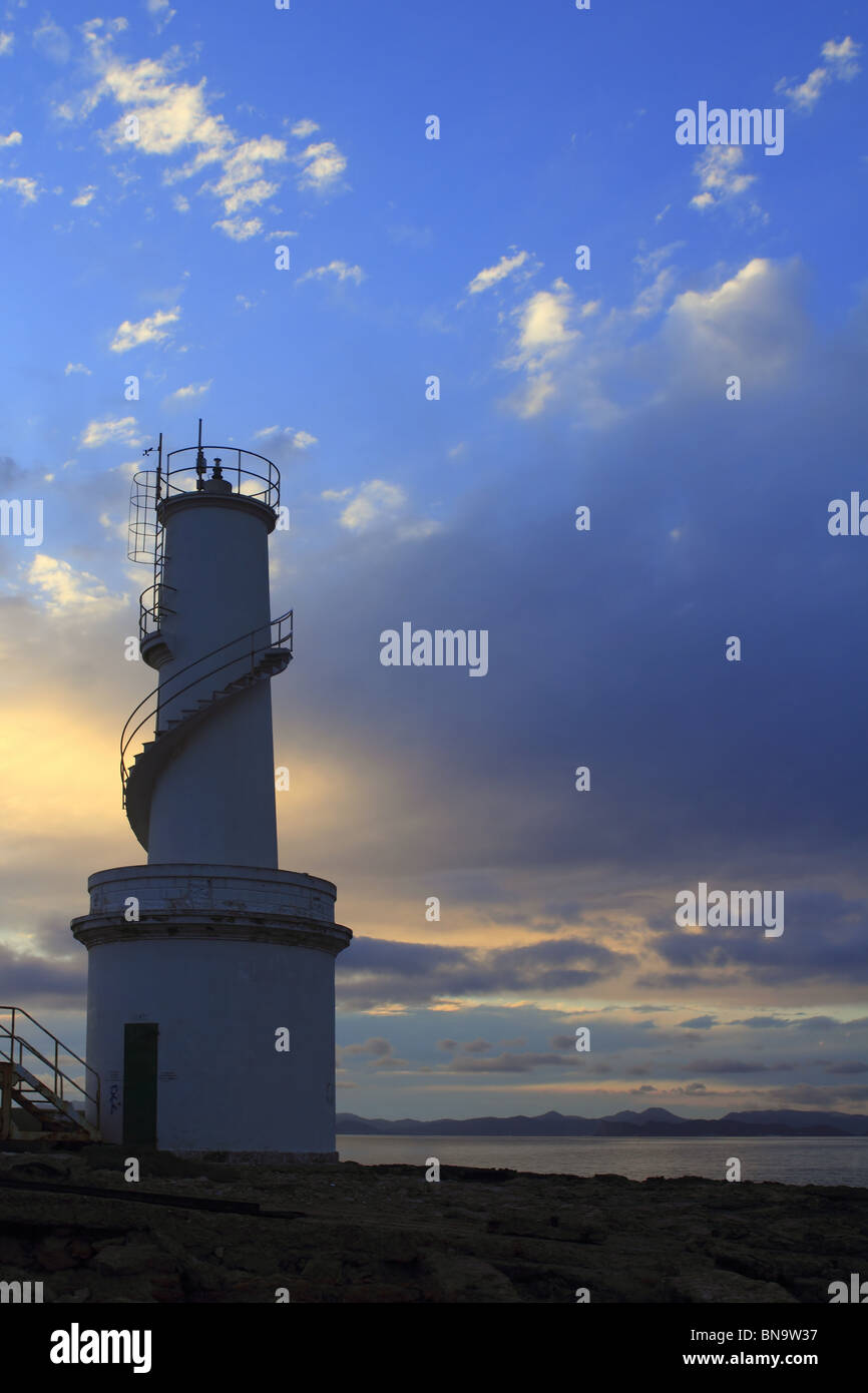 La Savina Leuchtturm Sonnenuntergang Balearen Formentera Stockfoto