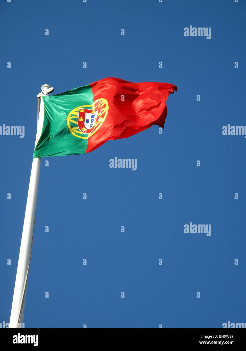 Eine portugiesische Flagge im Wind Stockfoto