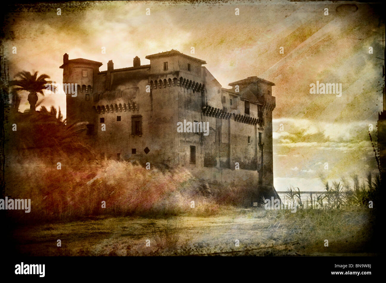 Burg von Santa Severa, Lazio, Italien; digital bearbeitete Bild; Malerei Stockfoto