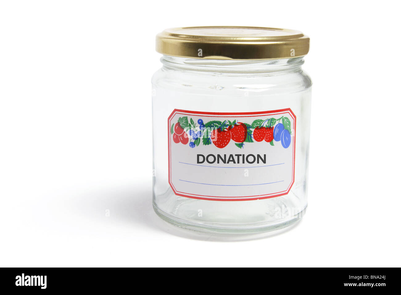 Glas mit Label Stockfoto