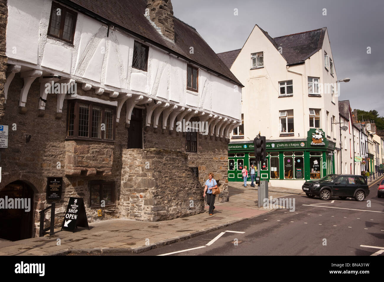 Wales, Gwynedd, Conway, Castle Street, Aberconwy House, 14. Jahrhundert Kaufmannshaus (NT) Stockfoto