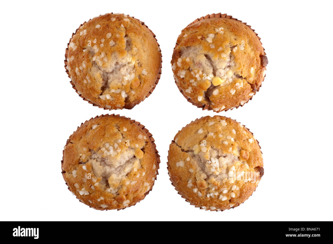 Vier weiße Schokoladen muffins Stockfoto
