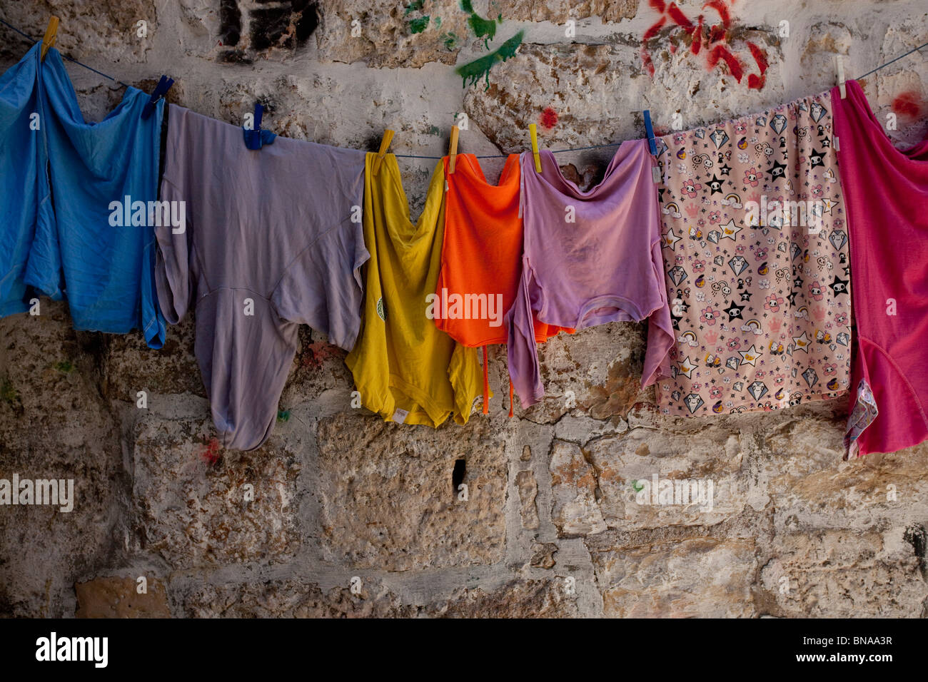 Wäsche hängen auf der alten Stadt von Ost-Jerusalem Israel Stockfoto