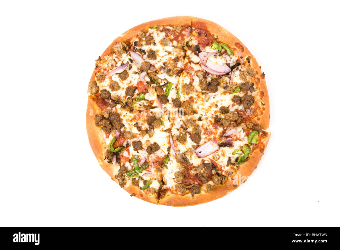 Käse-Pizza mit weißem Hintergrund, Nahaufnahme Stockfoto