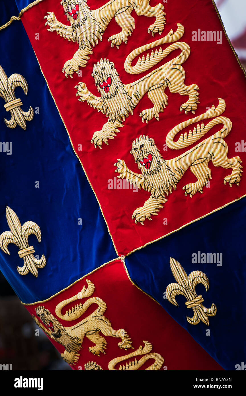 Wappen von England 1405-1603. Heraldische Banner bei Tewkesbury mittelalterliche Festival 2010 Stockfoto