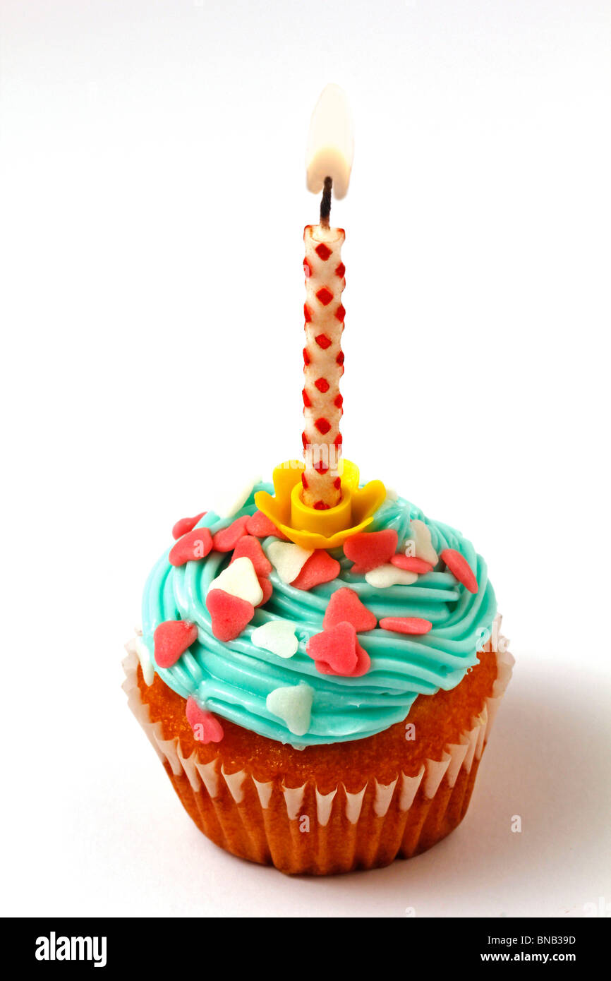 Cupcake und Kerze Rezept erhältlich Stockfoto