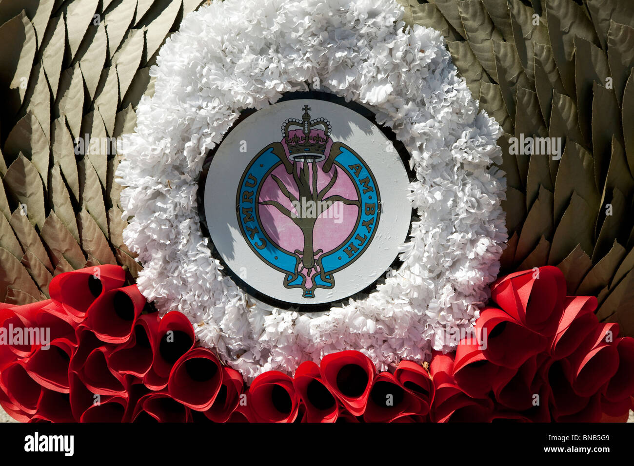Kranz zum Gedenken an Welsh service-Personal am Kriegerdenkmal, London Stockfoto