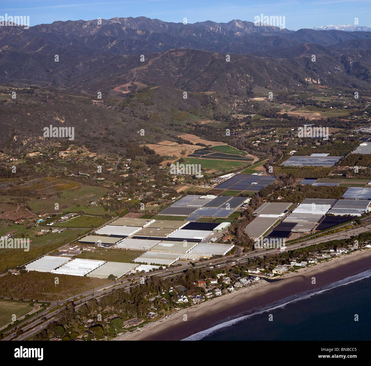 Luftaufnahme über Baumschulen Gewächshäuser Santa Barbara county in Kalifornien Stockfoto