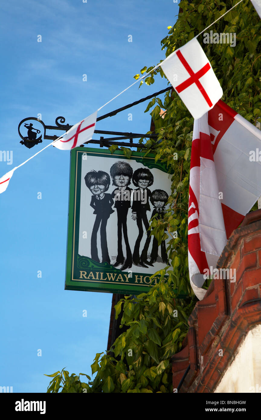 Beatles Pub Schild Railway Hotel in Nantwich UK Stockfoto