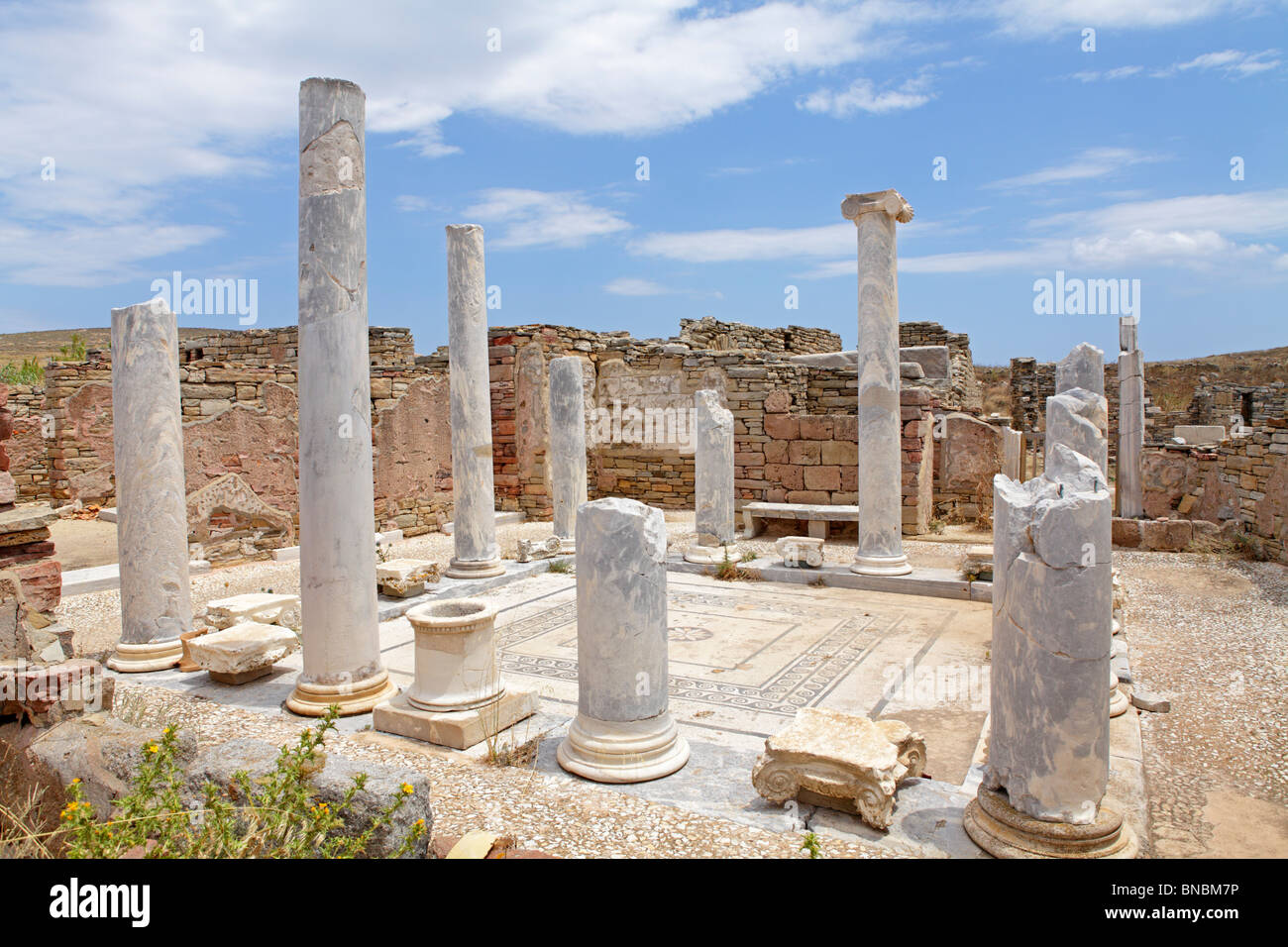 bleibt das Haus am See, archäologische Ausgrabungen, Insel von Delos, Kykladen, Ägäis, Griechenland Stockfoto