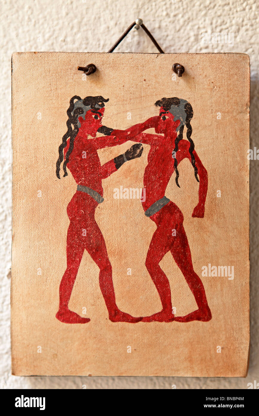 Kopie des berühmten Bildes von Boxen Boys, Naxos-Stadt, Insel Naxos, Cyclades, Ägäische Inseln, Griechenland Stockfoto