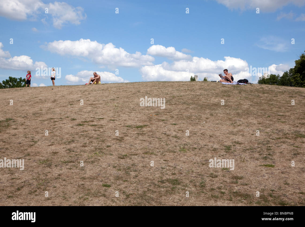 Verdorrten Rasen in London Park nach langer Durststrecke im Sommer 2010 Stockfoto