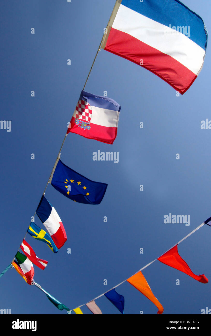 Europäische Bunting Fahnen Flagge (Europa), Austritt Stockfoto