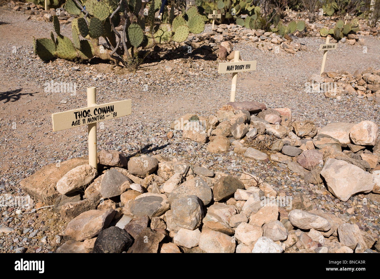Gräber im Boothill Graveyard, Tombstone, Arizona. Stockfoto