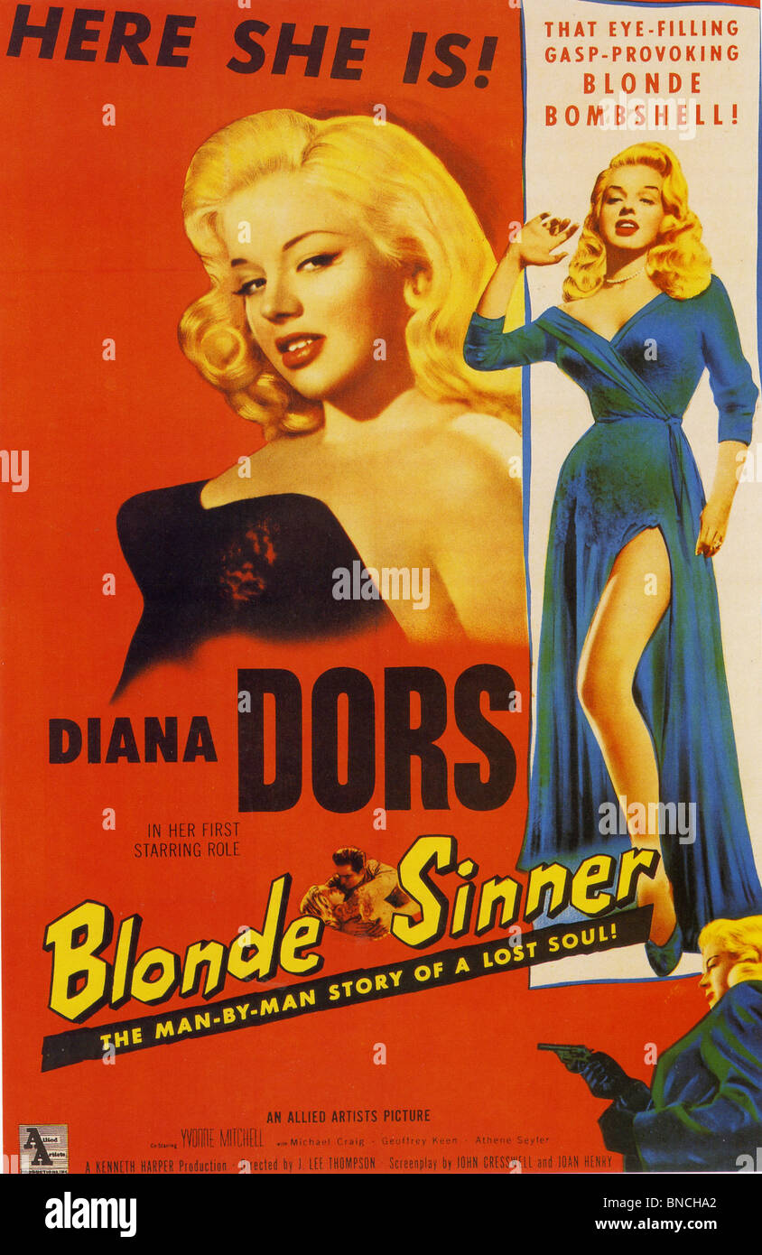 Blondine Sünder aka Ausbeute an die Nacht - Plakat für 1956 ABP Film mit Diana Dors basiert auf der Geschichte von Ruth Ellis Stockfoto