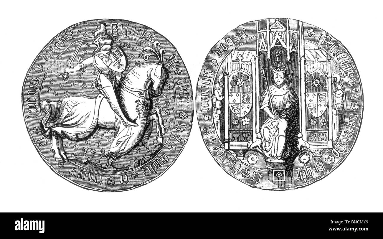 Schwarz und weiß-Abbildung des großen Siegels von König Richard III. von England Stockfoto