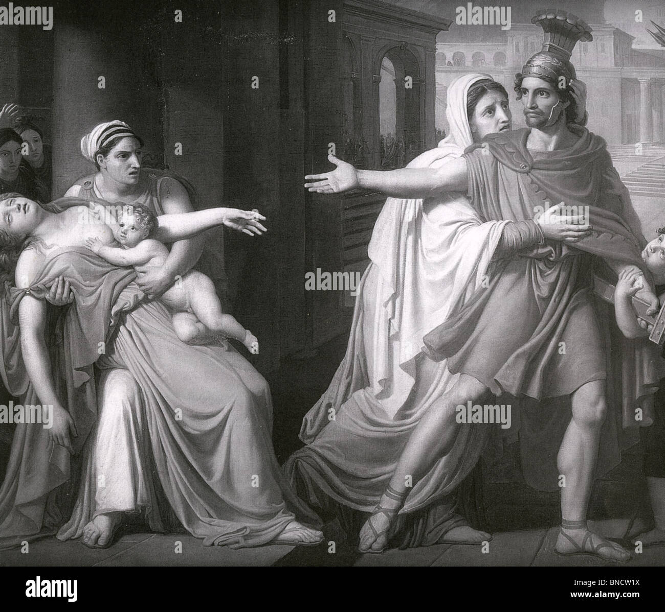 GAIUS CORIOLANUS römischen Volksheld in einem Kupferstich nach dem Gemälde von 1826 durch Giovnni Silvagni - siehe Beschreibung unten Stockfoto