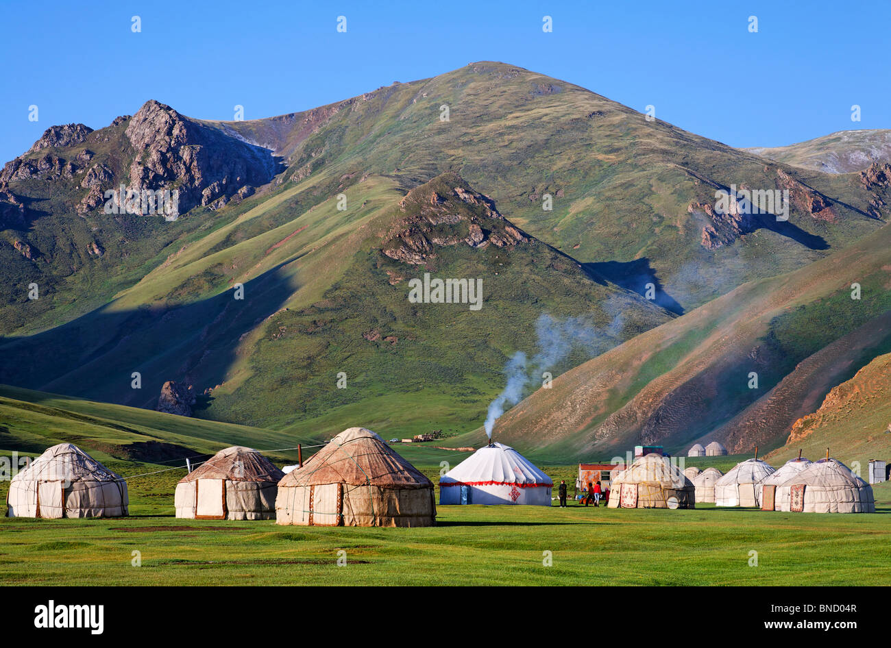 Jurten, Tash Rabat-Tal, Kirgisistan Stockfoto