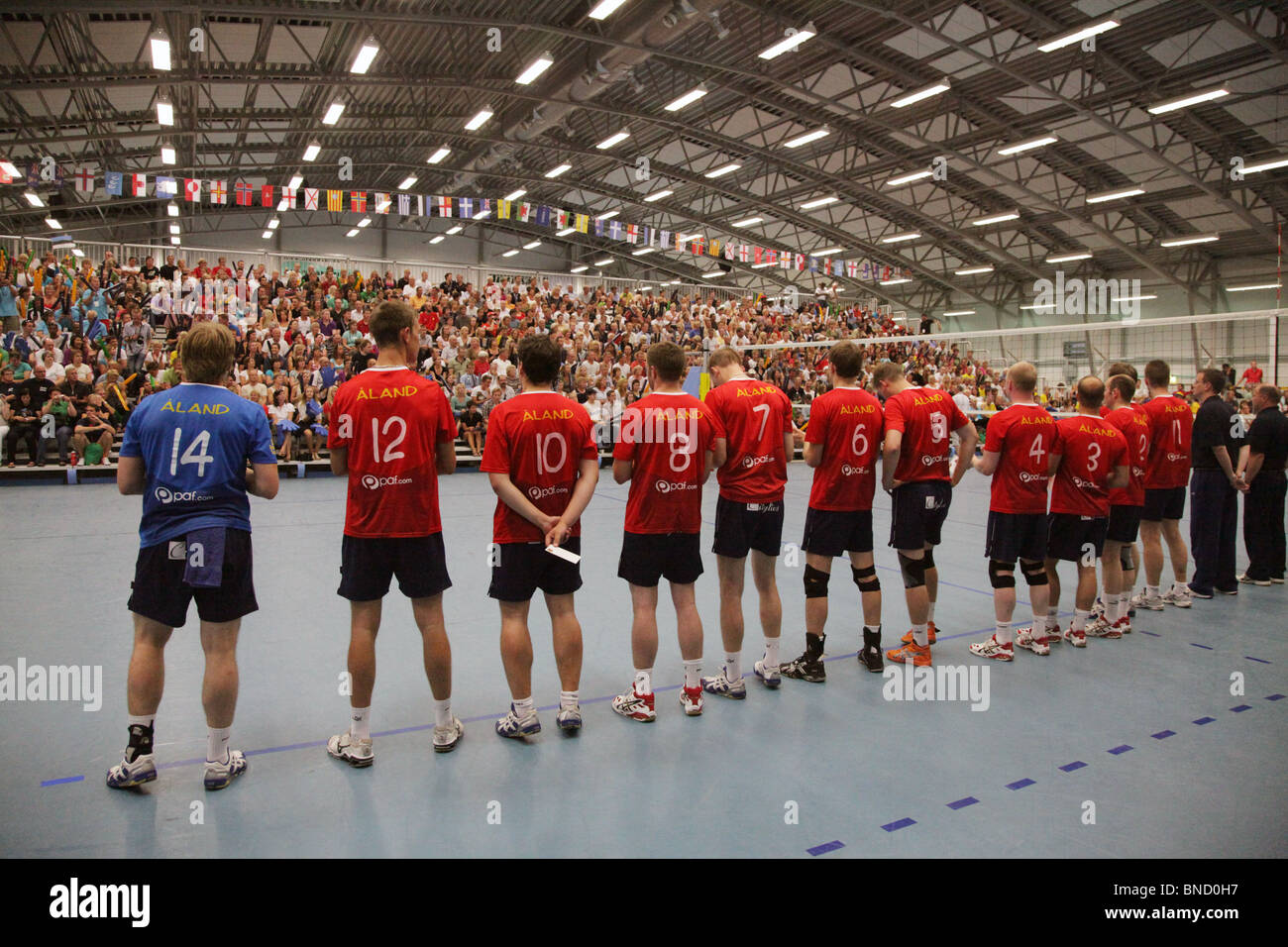 Volleyball final Aland Saaremaa Natwest Island Spiele 2009 bei Baltichallen in Mariehamn Åland 28. Juni 2009 Stockfoto