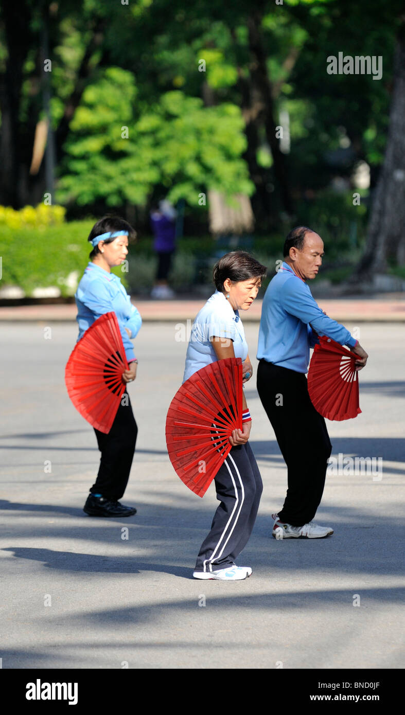 Tai Chi - Übung von älteren Thais in Bangkok Lumpini Park Stockfoto