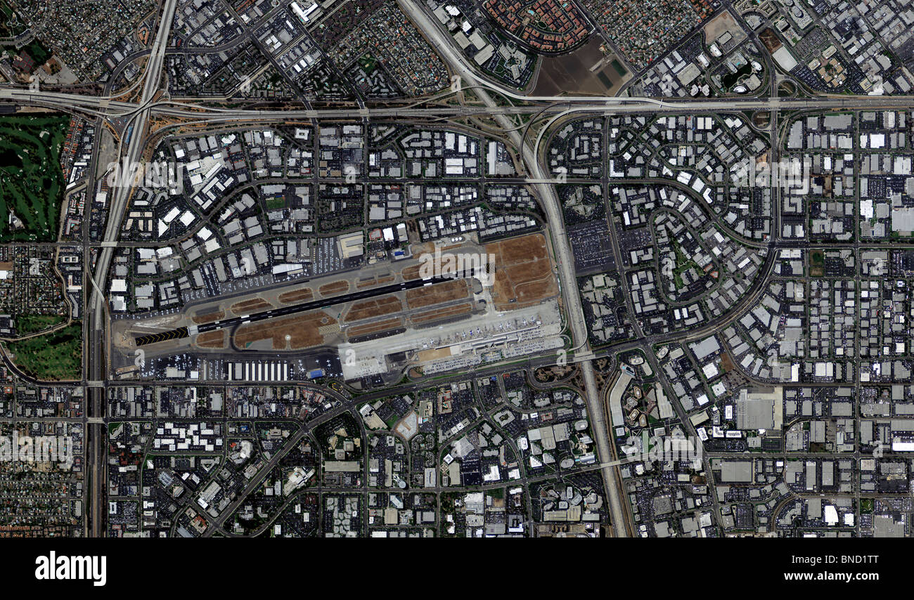 Luftbildkarte Draufsicht John Wayne Flughafen Orange County in Kalifornien Stockfoto