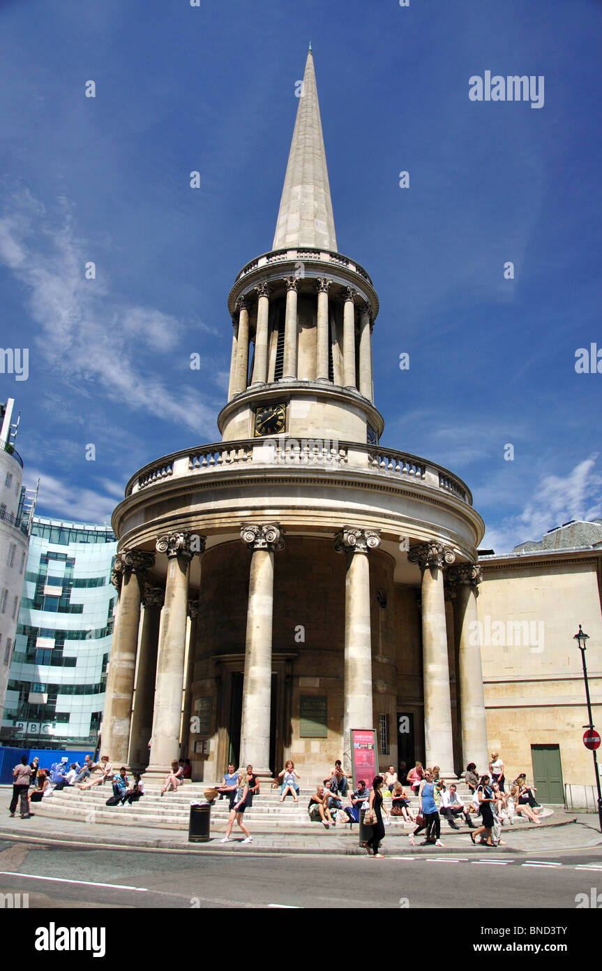 All Souls Church, Langham Place, City of Westminster, London, England, Vereinigtes Königreich Stockfoto